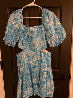 Lilly Pulitzer Blue and White Mini Dress with Cutouts